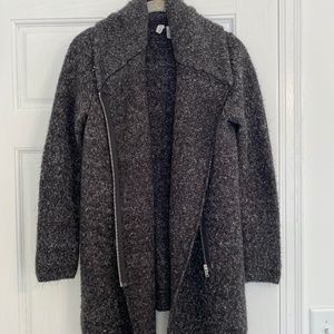 Cozy sweater jacket with off center zipper detail